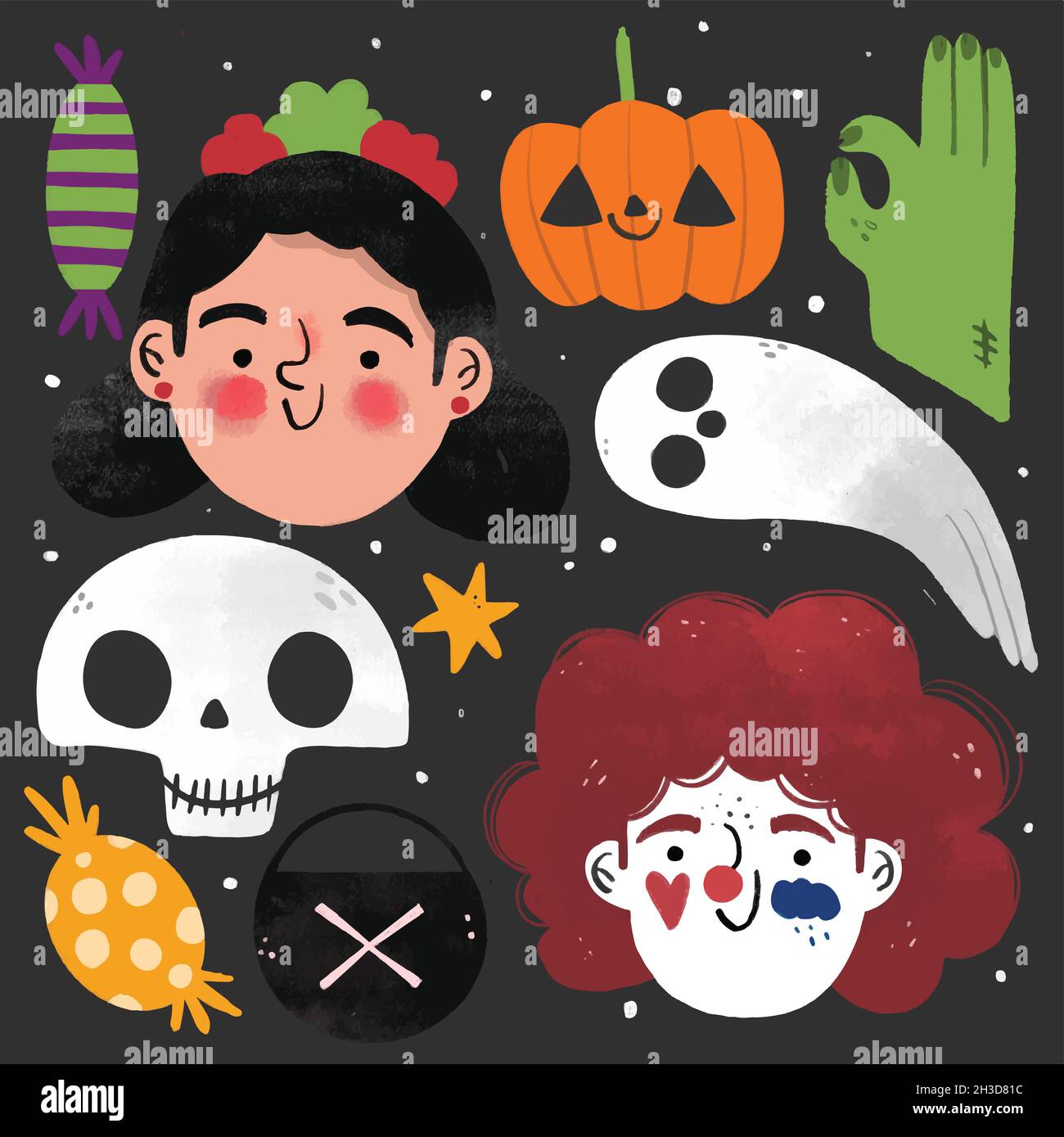 hand drawn halloween element collection design vector illustration ...