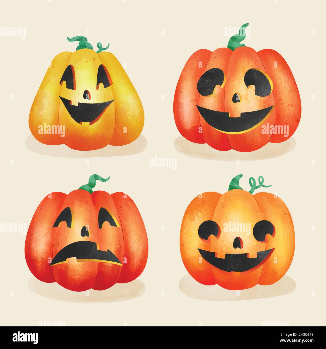 watercolor halloween pumpkin collection design vector illustration ...