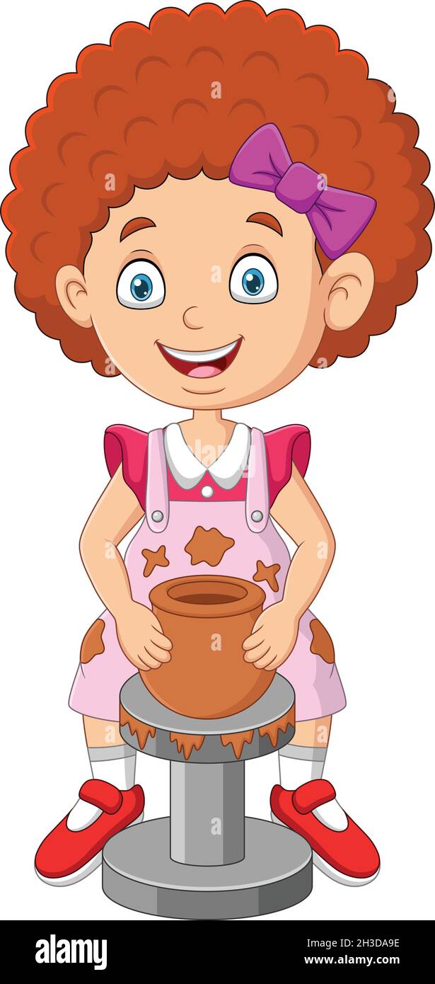 Cute little girl making pottery clay pot Stock Vector Image & Art - Alamy