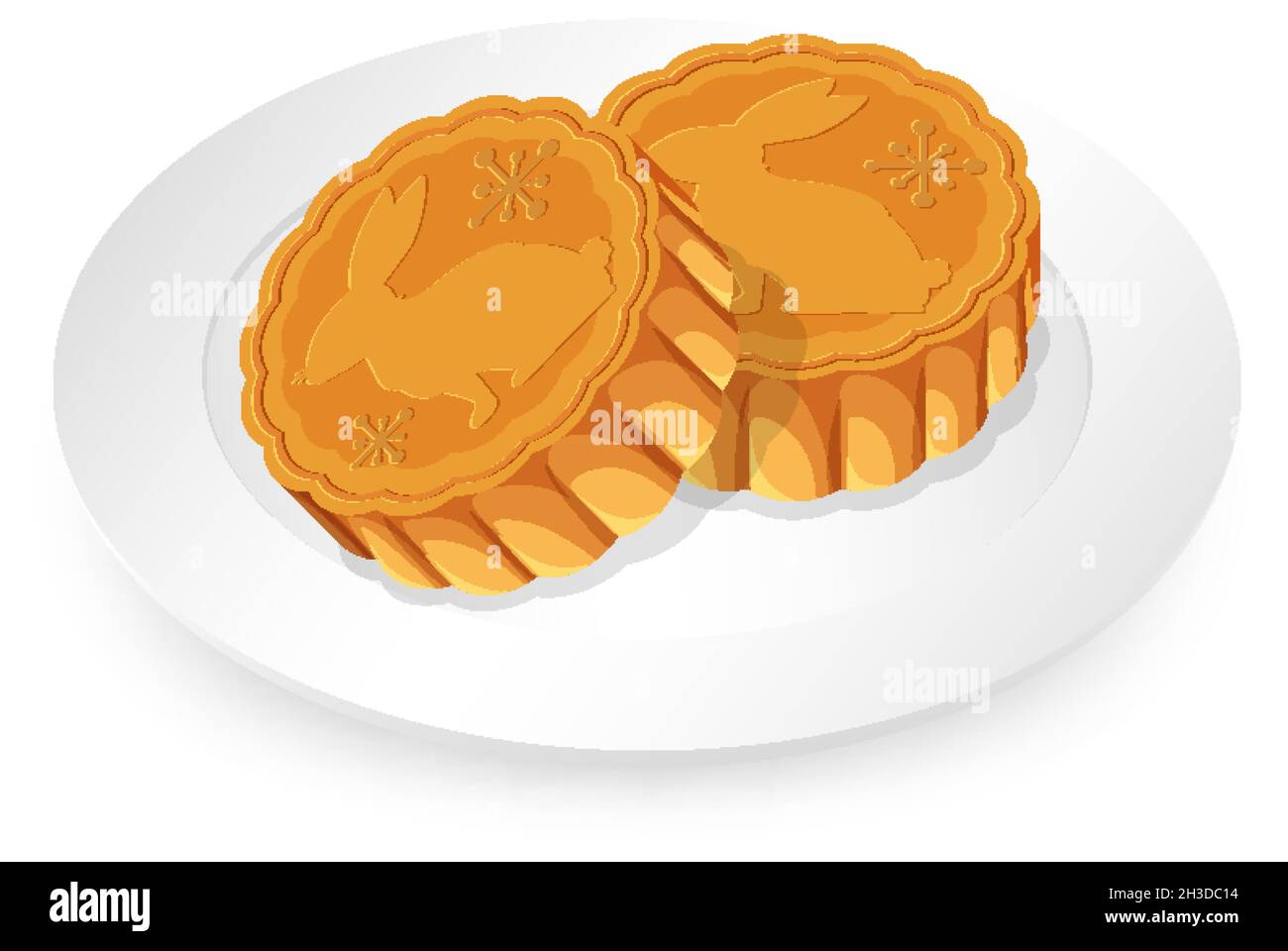 Rabbit mooncakes on white plate illustration Stock Vector