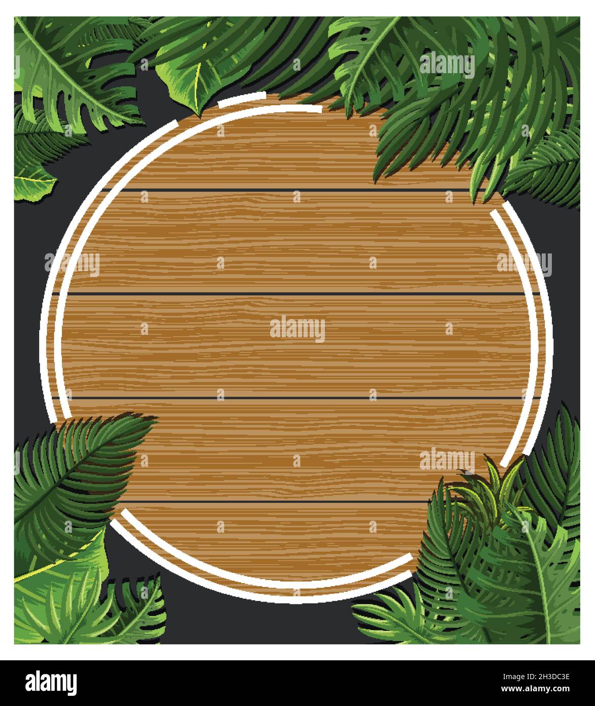 Round frame with tropical green leaves illustration Stock Vector Image ...