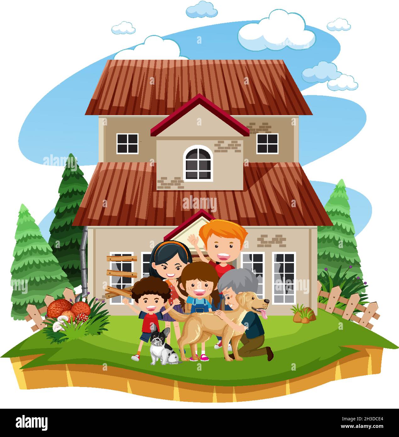 Happy family in front of the house illustration Stock Vector Image ...