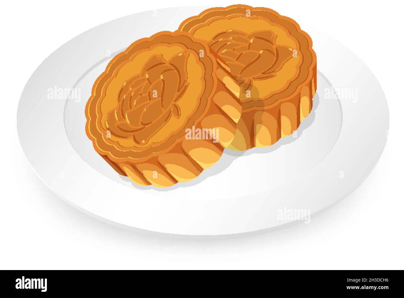Lotus mooncakes on white plate illustration Stock Vector