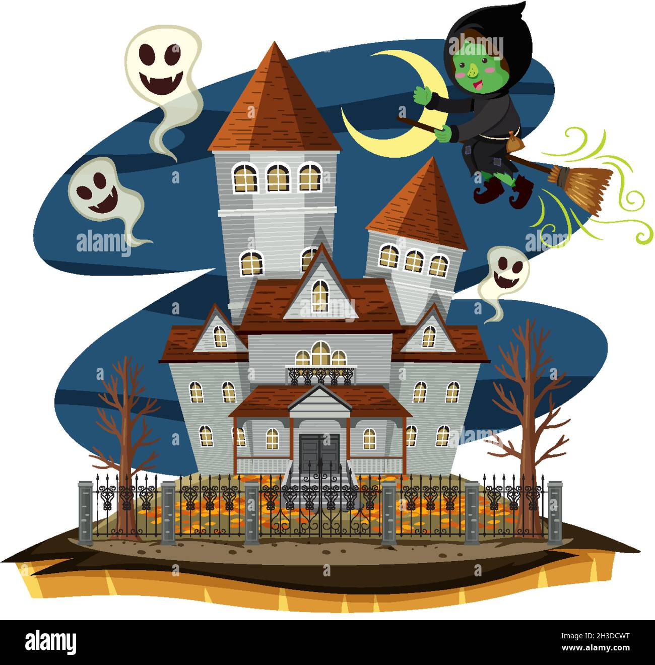 Haunted house at night scene illustration Stock Vector Image & Art - Alamy