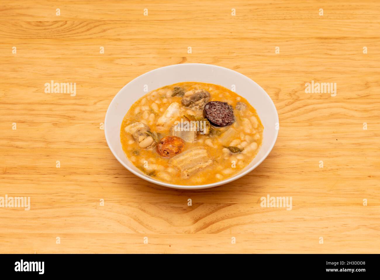 delicious first course Spanish winter dish of cocido montañes with