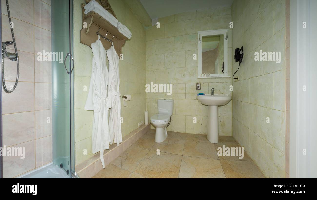 Modern bathroom interior combined with toilet. Shower room and toilet