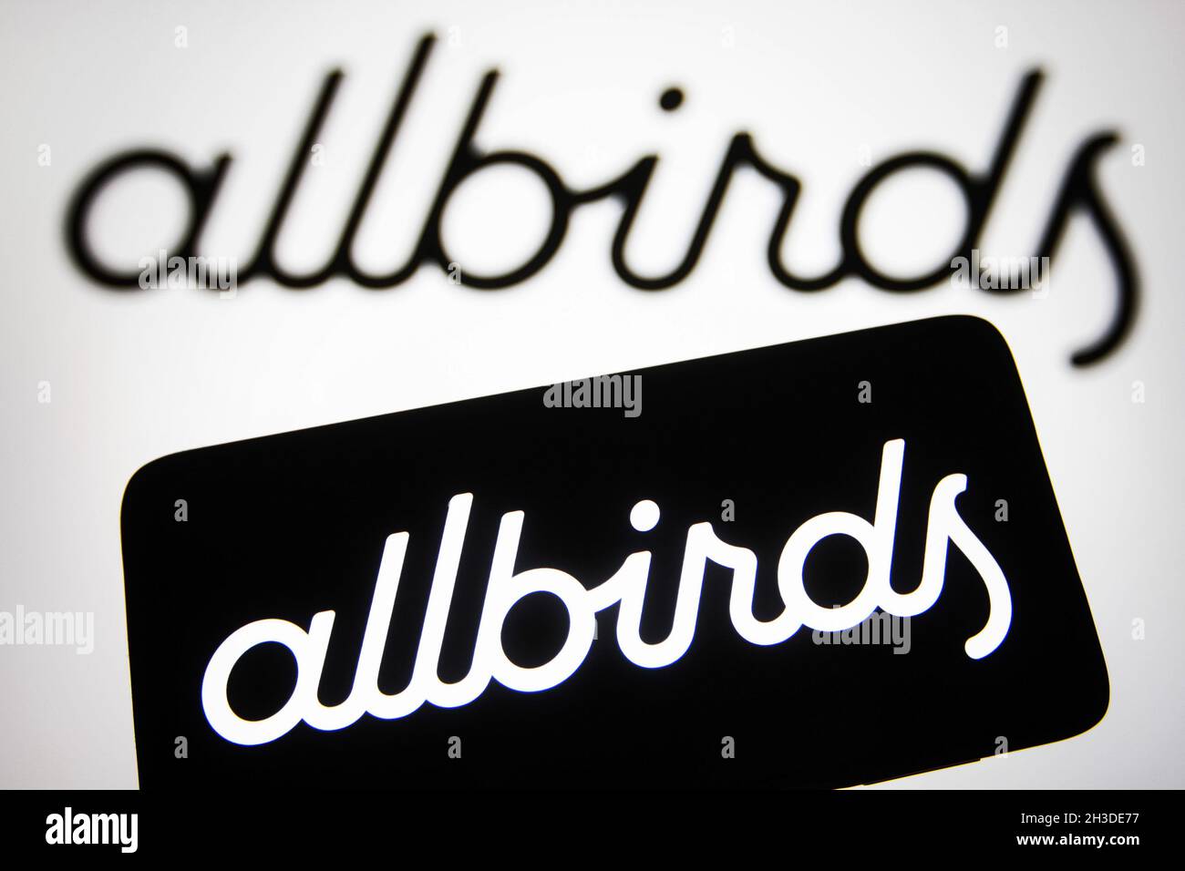 Ukraine. 27th Oct, 2021. In this photo illustration, Allbirds Inc logo seen  displayed on a smartphone and in the background. Credit: SOPA Images  Limited/Alamy Live News Stock Photo - Alamy