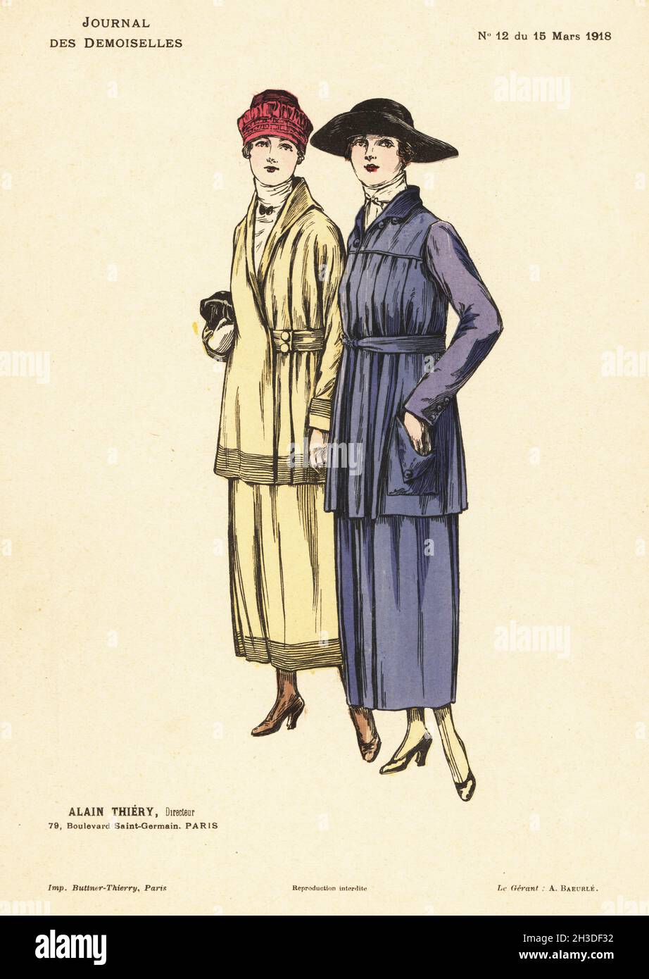 Vintage Women Fashion illustration Antique French Fashion Print 1914 Ladies Magazine Ribbon Hat Large Original Colour Lithograph