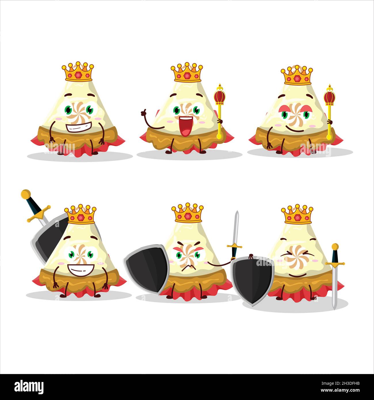 A Charismatic King Slice Of Lemon Meringue Pie Cartoon Character Wearing A Gold Crown Vector