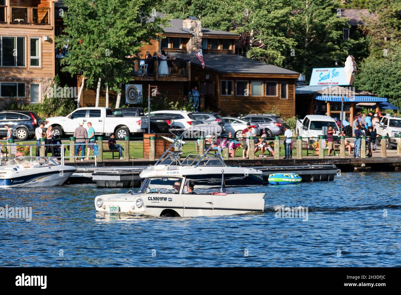An amphibious car at Grand Lake, Colorado, USA Stock Photo Alamy