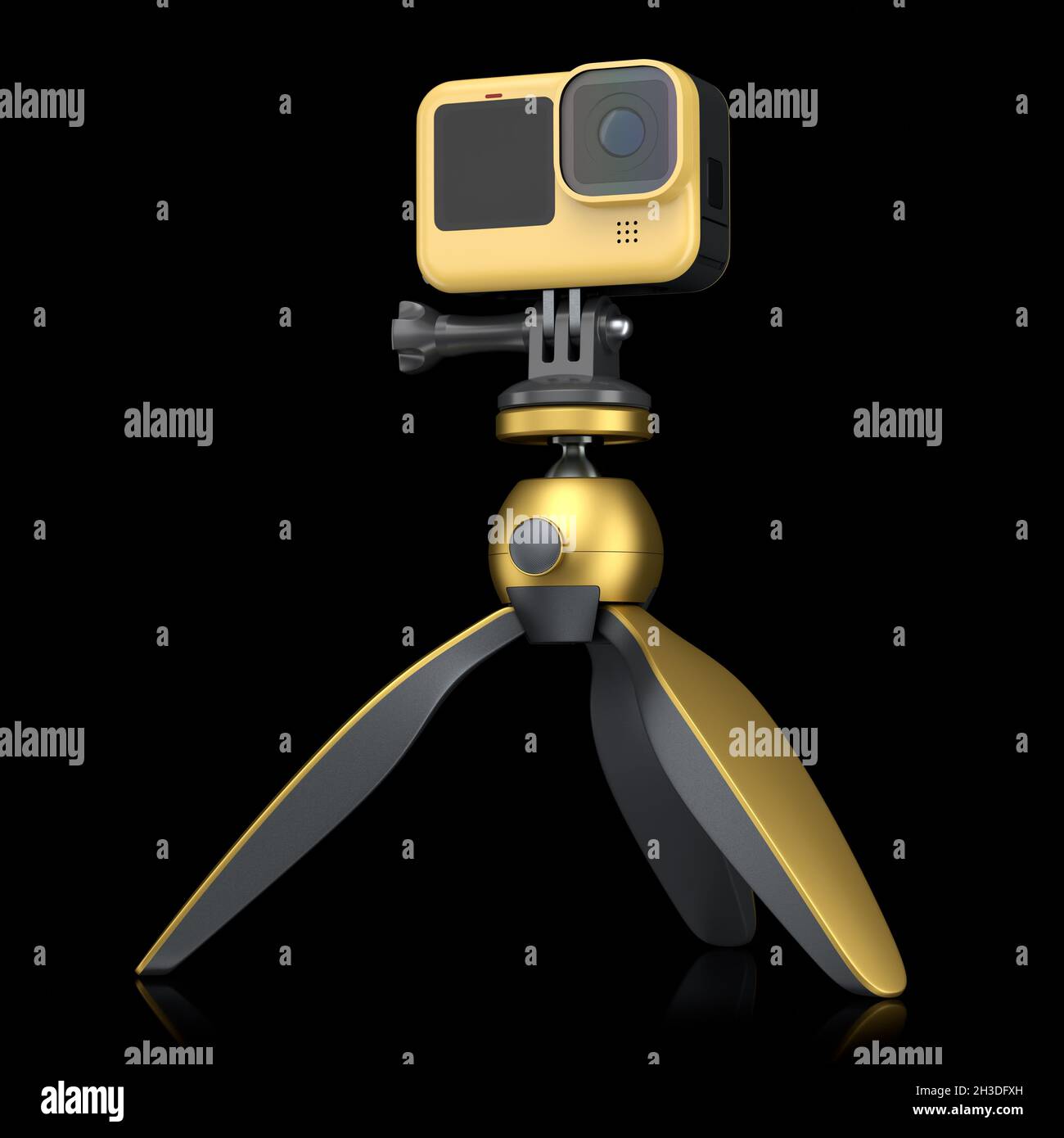 Photo and video lightweight yellow action camera with mini tripod on ...