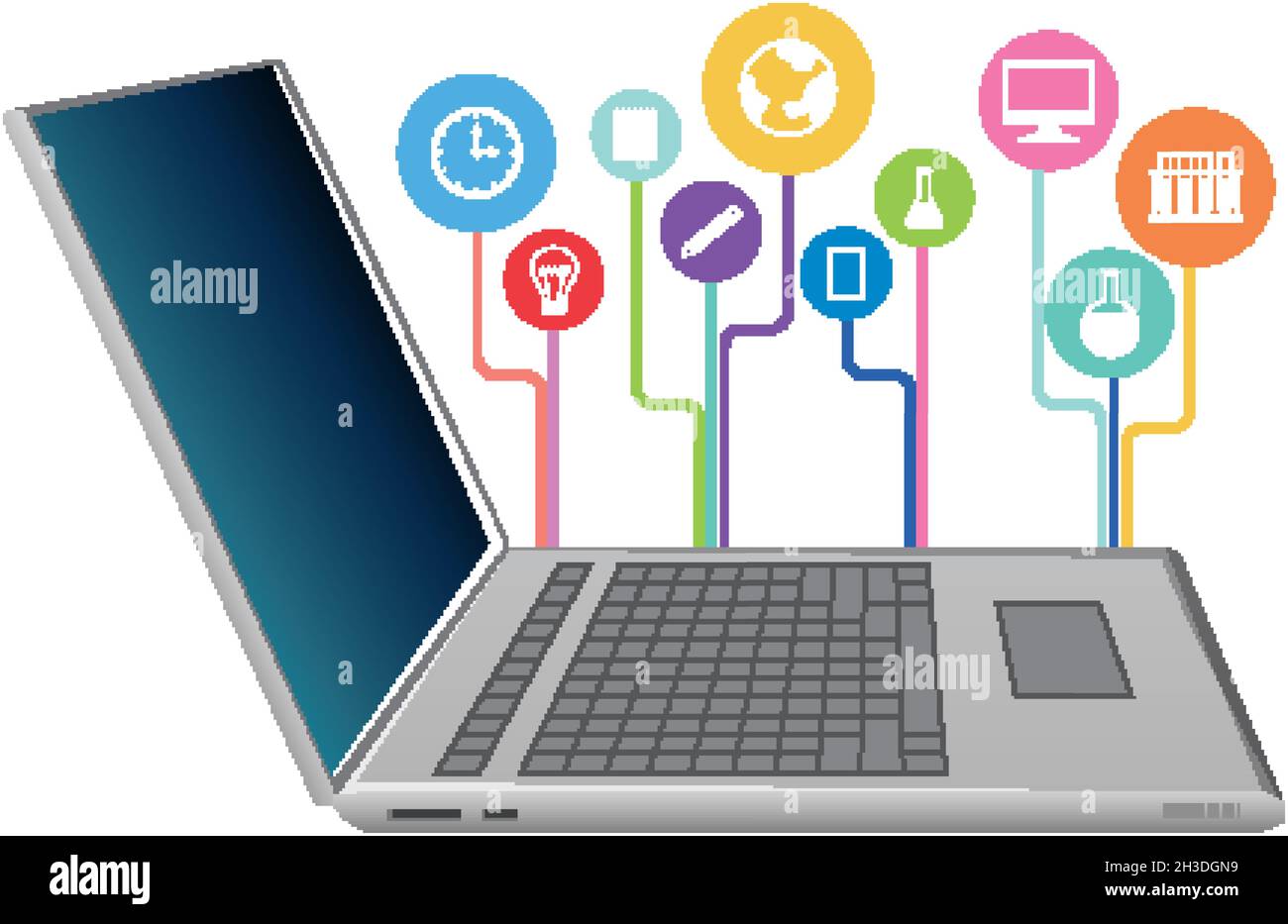 Laptop computer with academic icon on white background illustration ...
