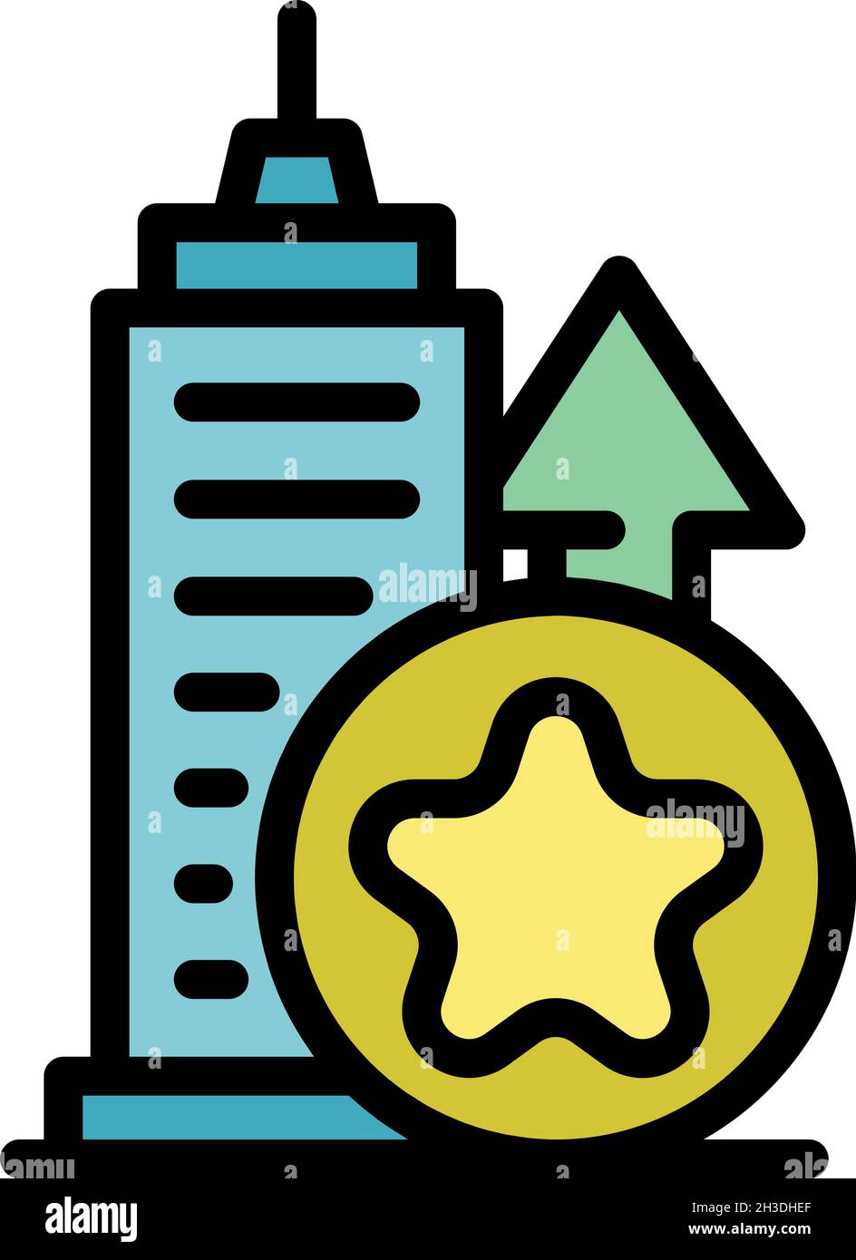 Tall building and star icon. Outline tall building and star vector icon ...