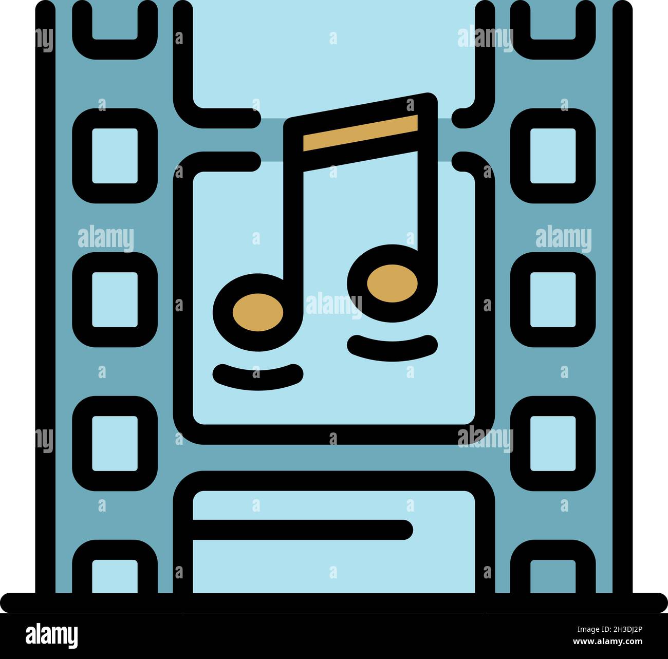 Film strip and musical note icon. Outline film strip and musical note ...
