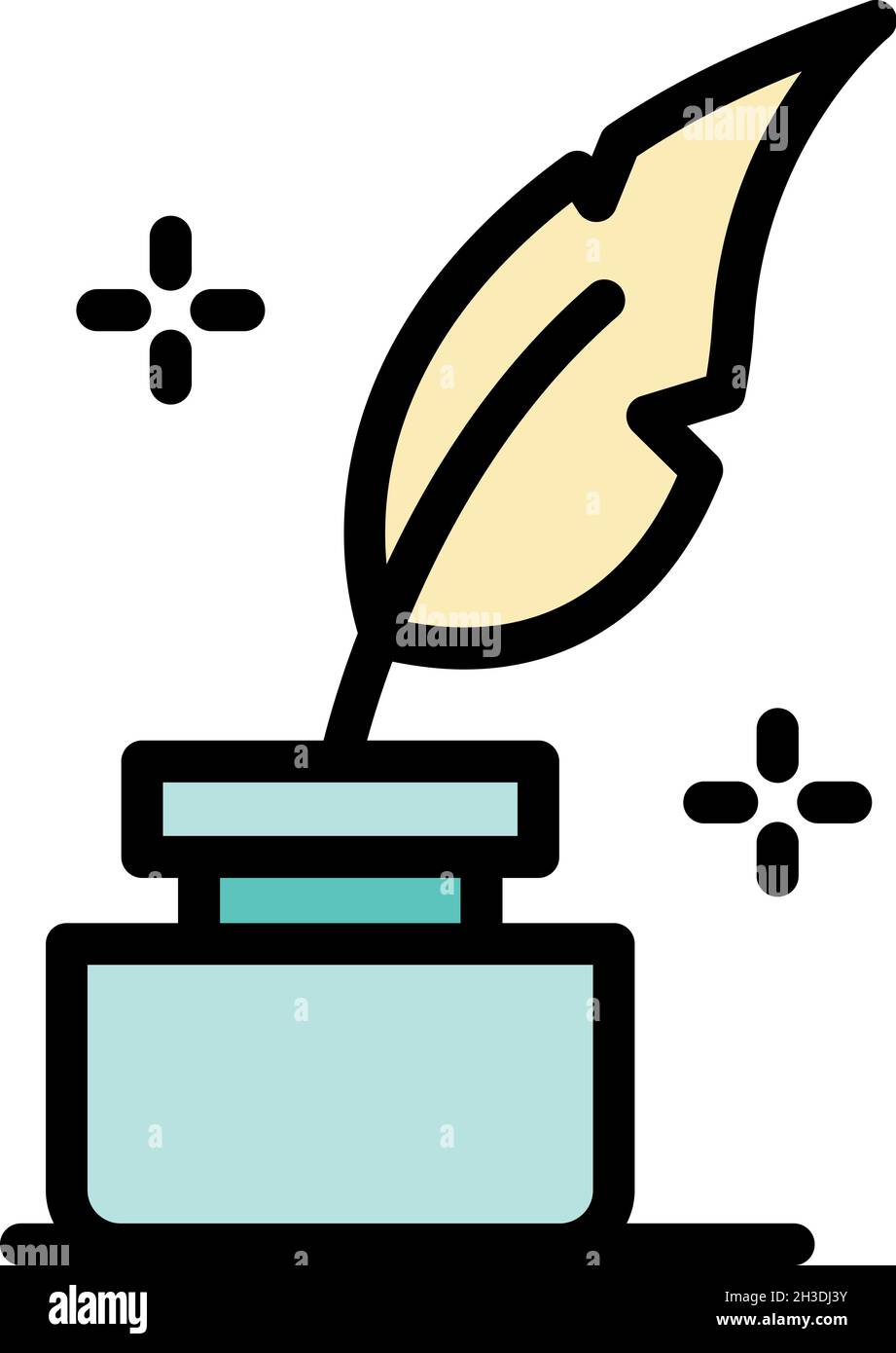 Quill in the inkwell icon. Outline Quill in the inkwell vector icon
