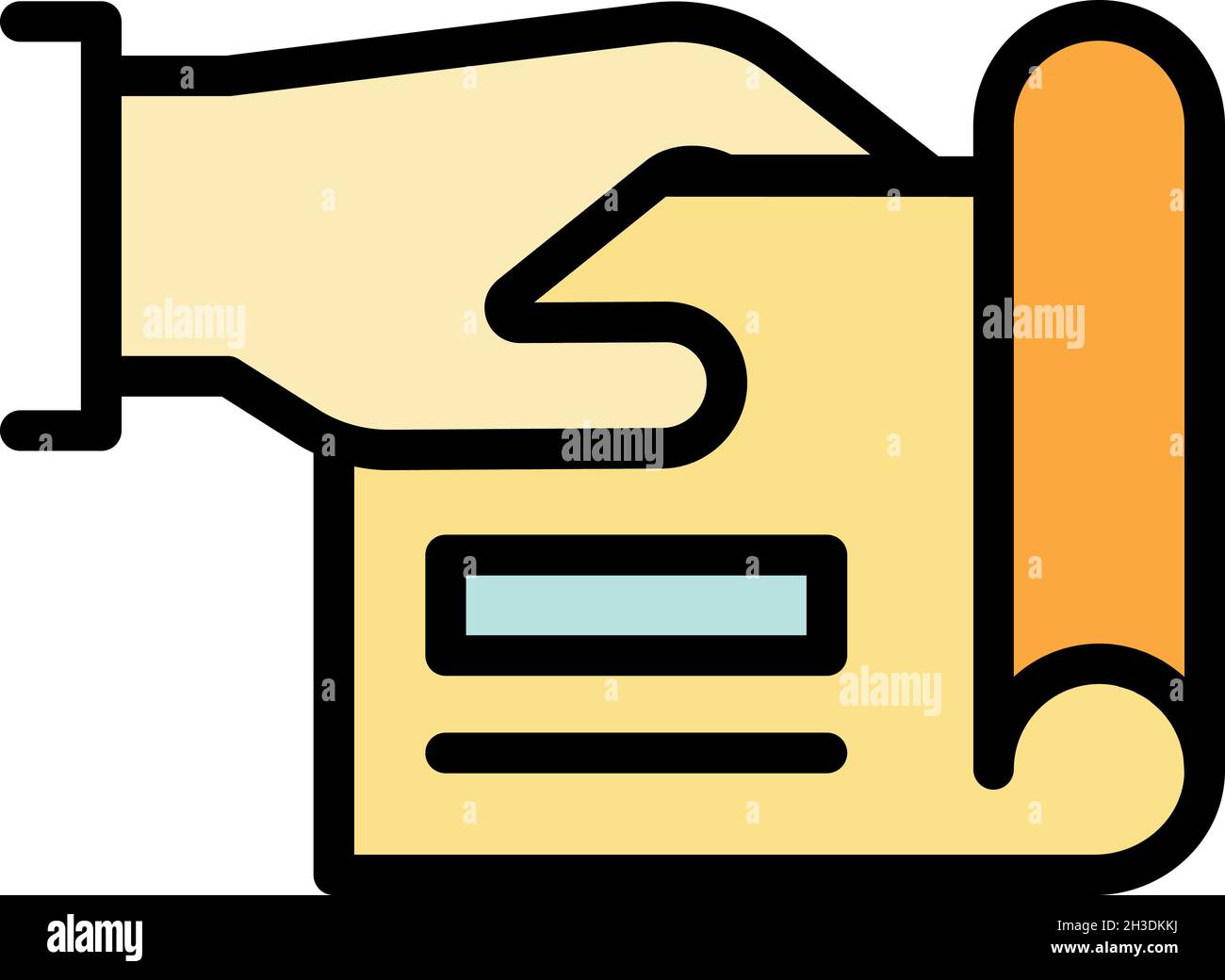 Document in hand icon. Outline document in hand vector icon color flat isolated Stock Vector