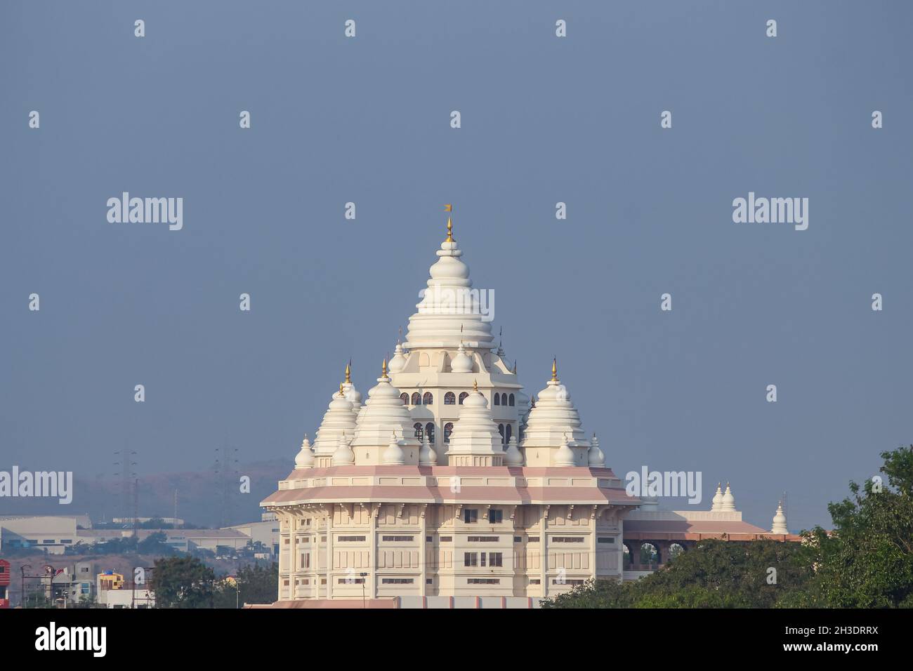 View of Sant Tukaram Maharaj Gatha Mandir Temple in the distance, Dehu, Pune, Maharashtra, India Stock Photo