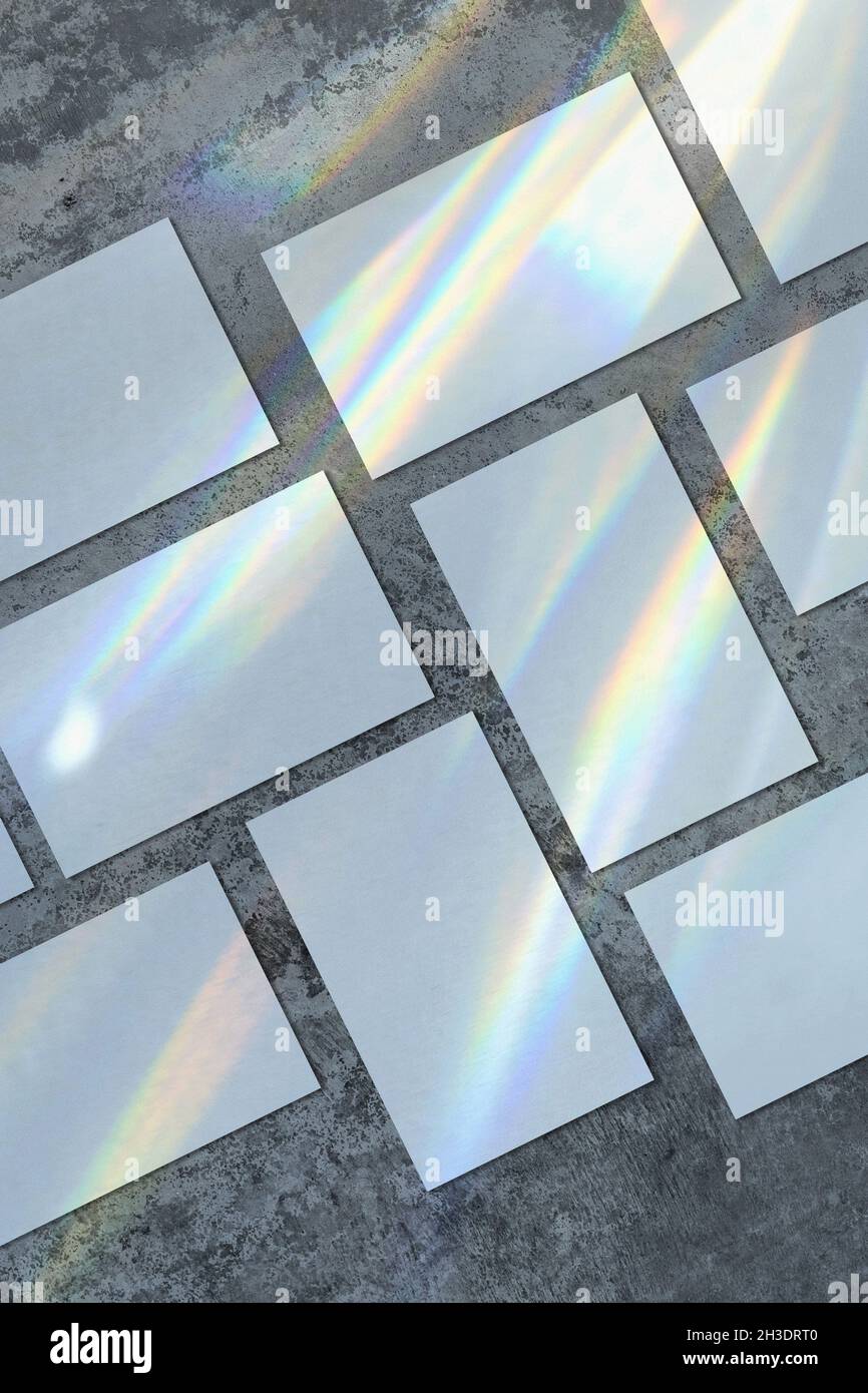 Empty white rectangle poster mockups with rainbow shadow Stock Photo