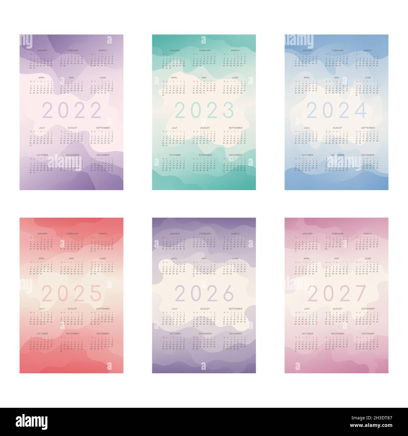 2022 2023 2024 2025 2026 2027 calendar with multicilor translucent