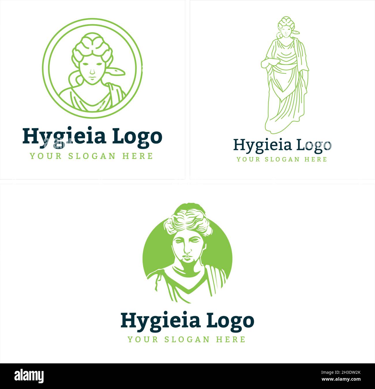 Modern medical pharmaceutical statue of Hygeia logo design Stock Vector