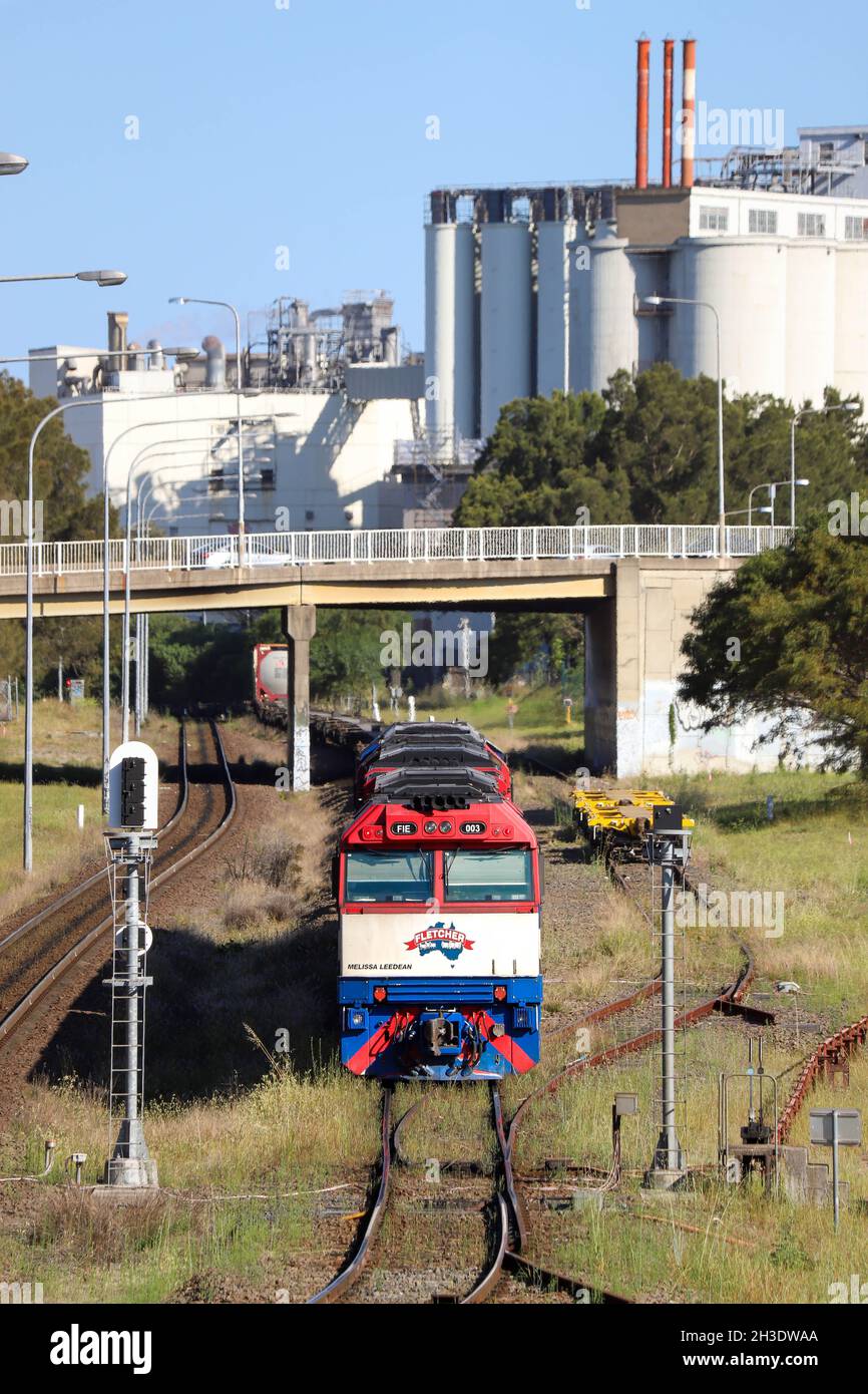 Fletcher International Exports freight train at Port Botany, New South Wales Stock Photo