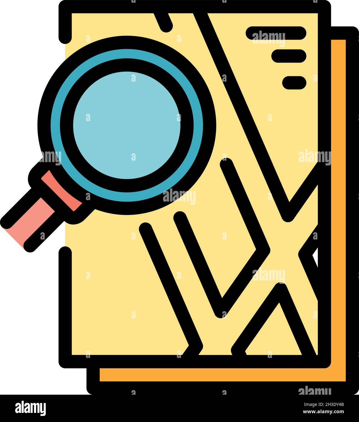 Magnifier and map icon. Outline magnifier and map vector icon color ...