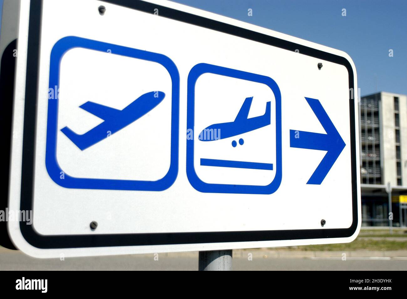 Sign arrival departure, Germany, Saarland, Saarbruecken Stock Photo