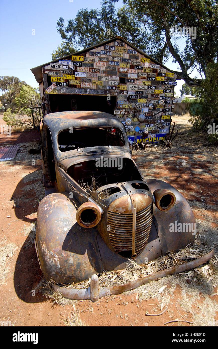 Car wreck at the Ghosttown Gwalia, Australia, Western Australia Stock Photo