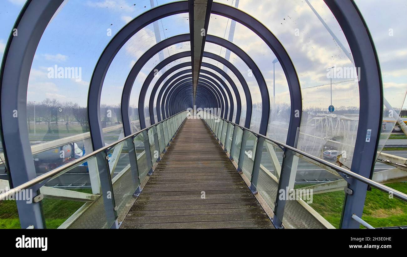 footbridge over a highway , Netherlands Stock Photo