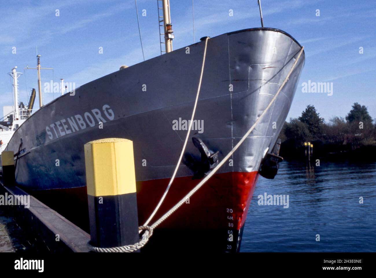 bow of a freighter during port-call, Germany, Lower Saxony, Oldenburg Stock Photo