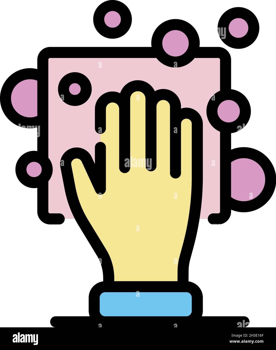 Hand and sponge icon. Outline hand and sponge vector icon color flat ...