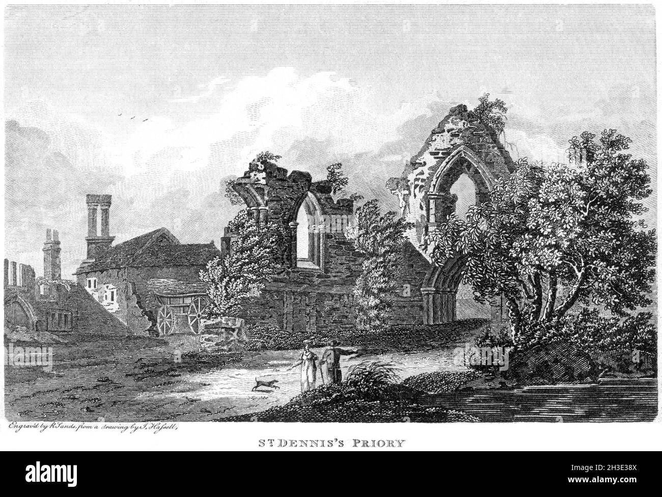 An engraving of St Dennis's Priory (St Denys Priory, Southampton), Hampshire UK scanned at high resolution from a book printed in 1812. Stock Photo