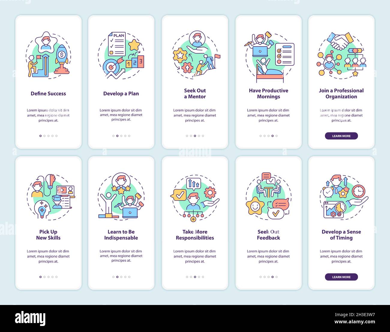 Career advancement onboarding mobile app page screen set Stock Vector