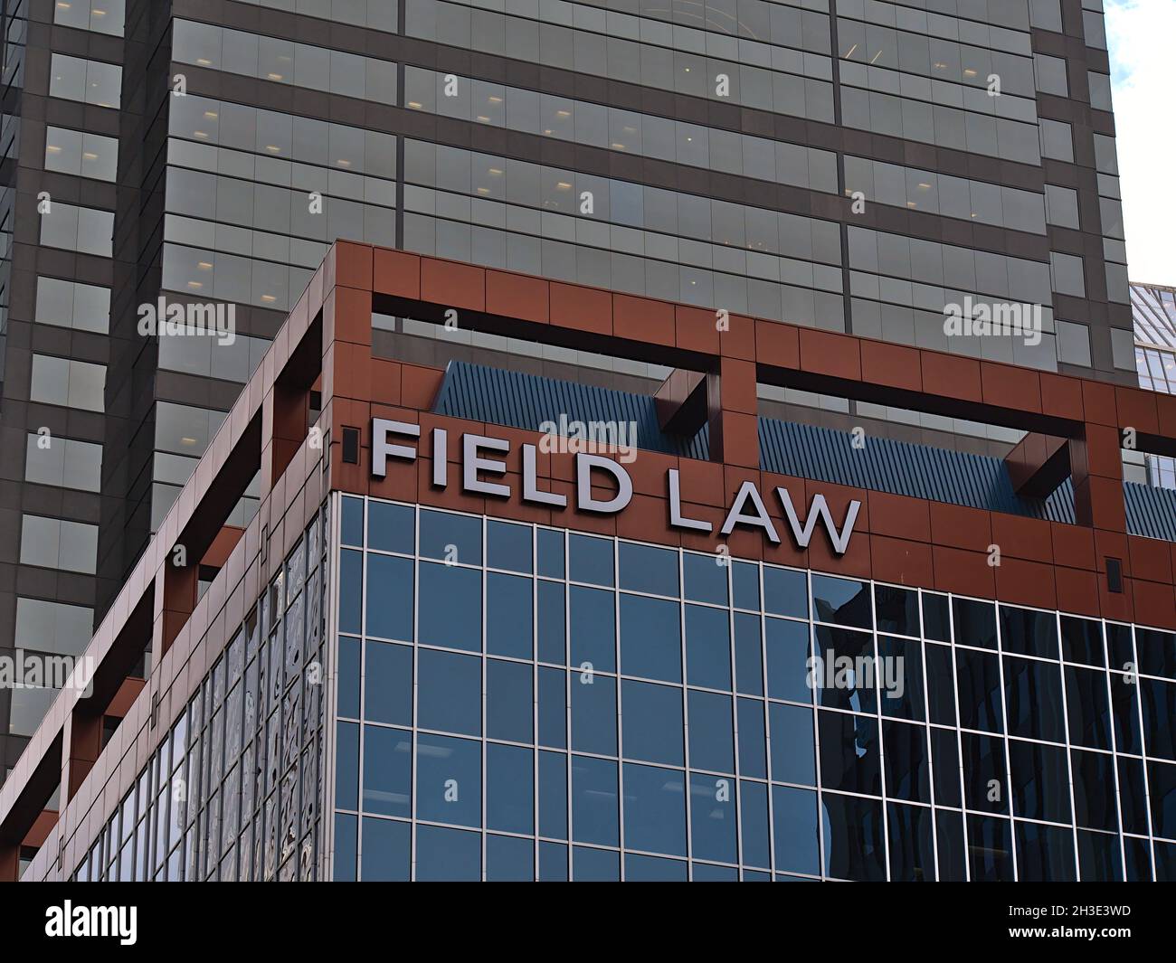 View of modern office building in Calgary downtown with glass facade