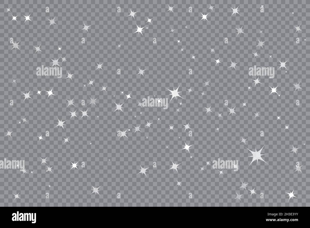White stars on a transparent background. Meteorite, comet, asteroid, stars. Vector illustration. Stock Vector