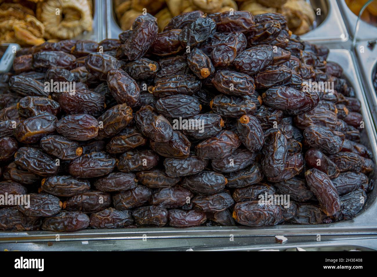 Dried dates (fruits of date palm) for sale in the Mahane Yehuda Market, Jerusalem, Israel Stock