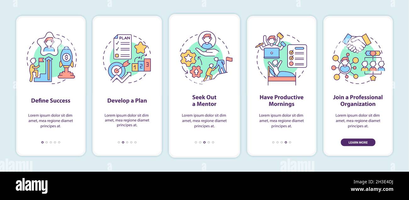 Career advancement steps onboarding mobile app page screen Stock Vector
