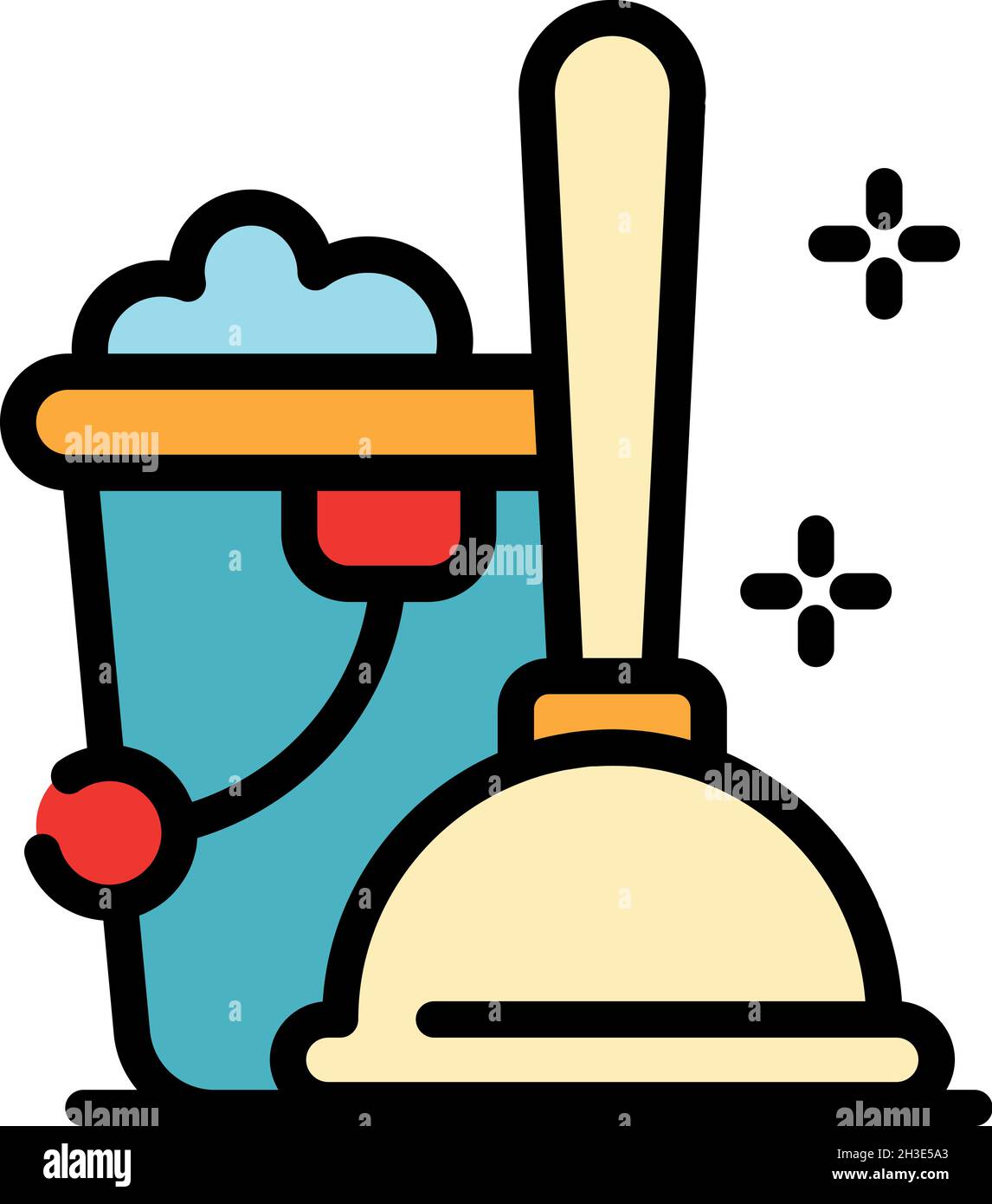 Plunger and toilet cistern icon. Outline plunger and toilet cistern vector icon color flat isolated Stock Vector