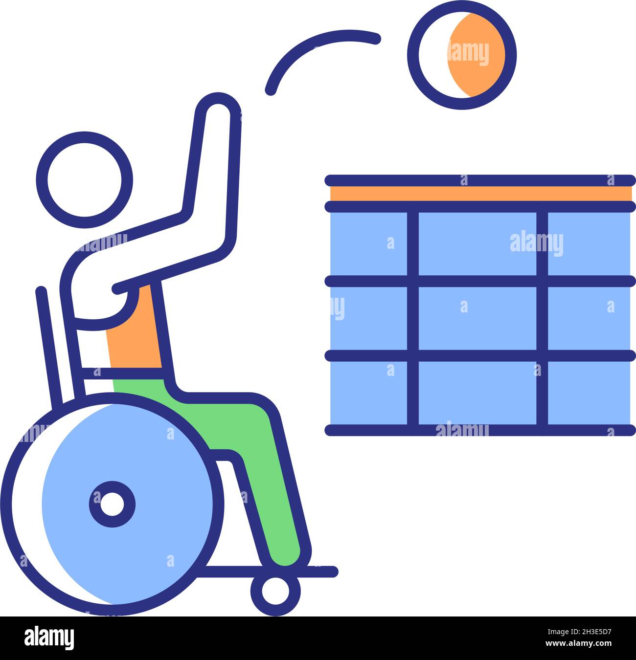 Wheelchair volleyball RGB color icon Stock Vector