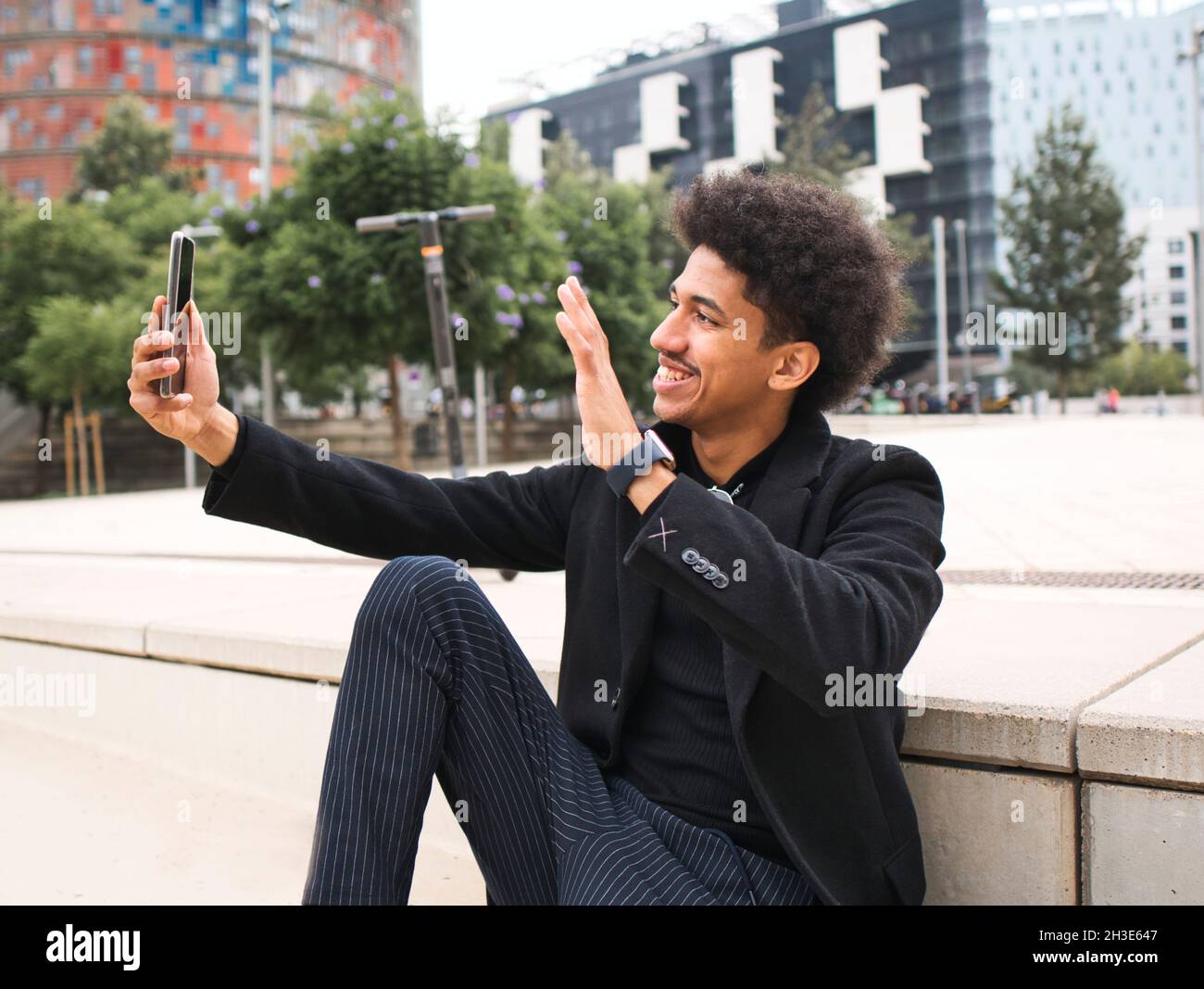 Happy millennial man video call hi-res stock photography and images - Alamy