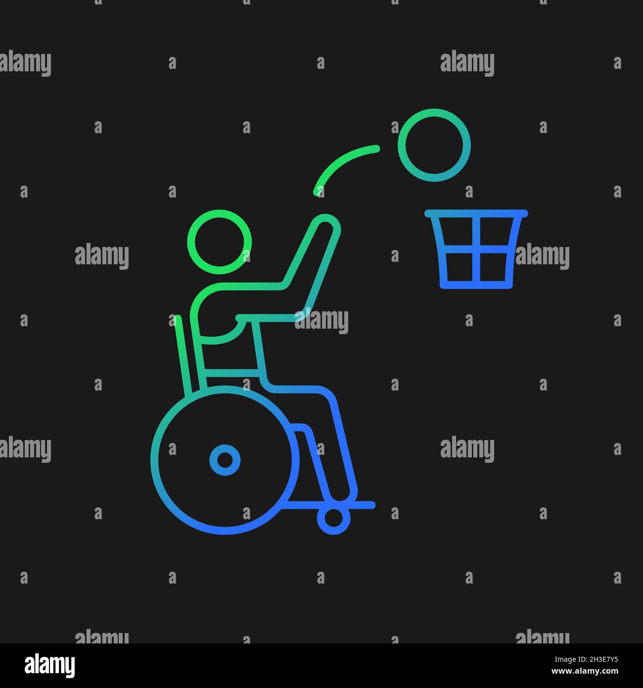 Wheelchair basketball gradient vector icon for dark theme Stock Vector