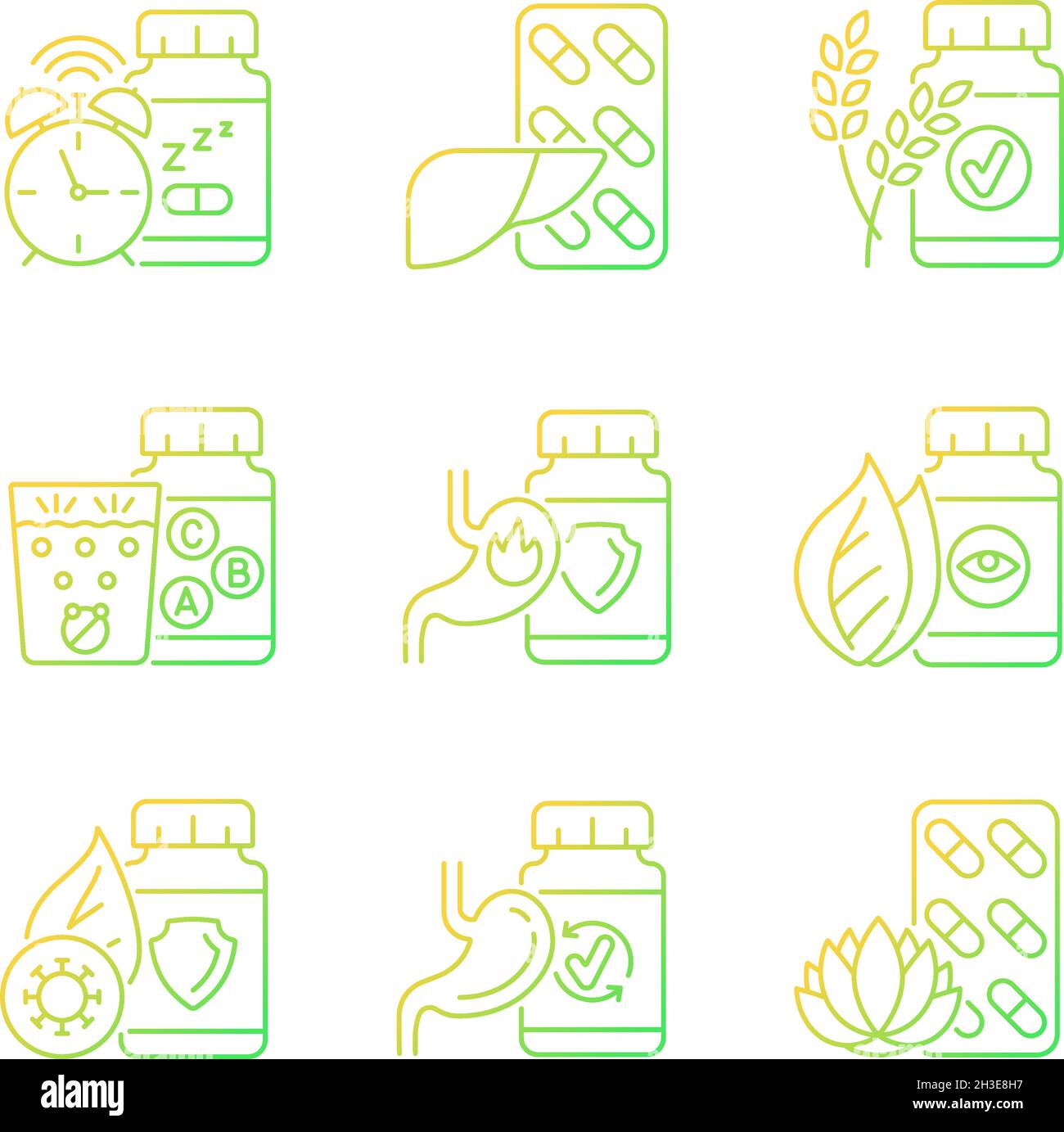 Food supplements gradient linear vector icons set Stock Vector