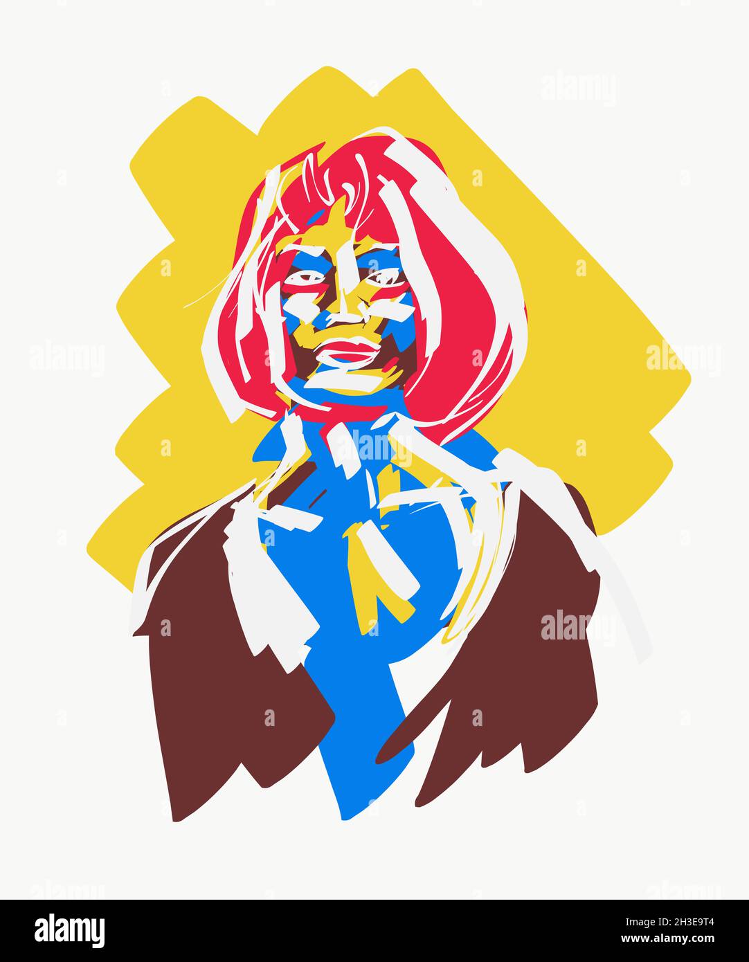 Vector illustration of confident female with red hair and lips looking at camera Stock Photo