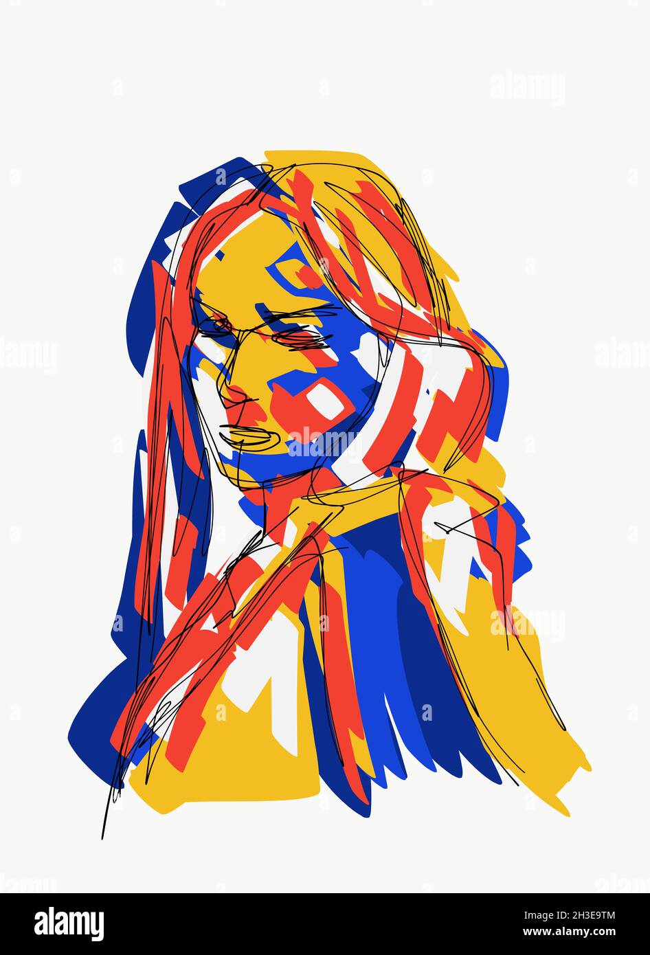 Vector illustration of confident female with red hair looking at camera Stock Photo