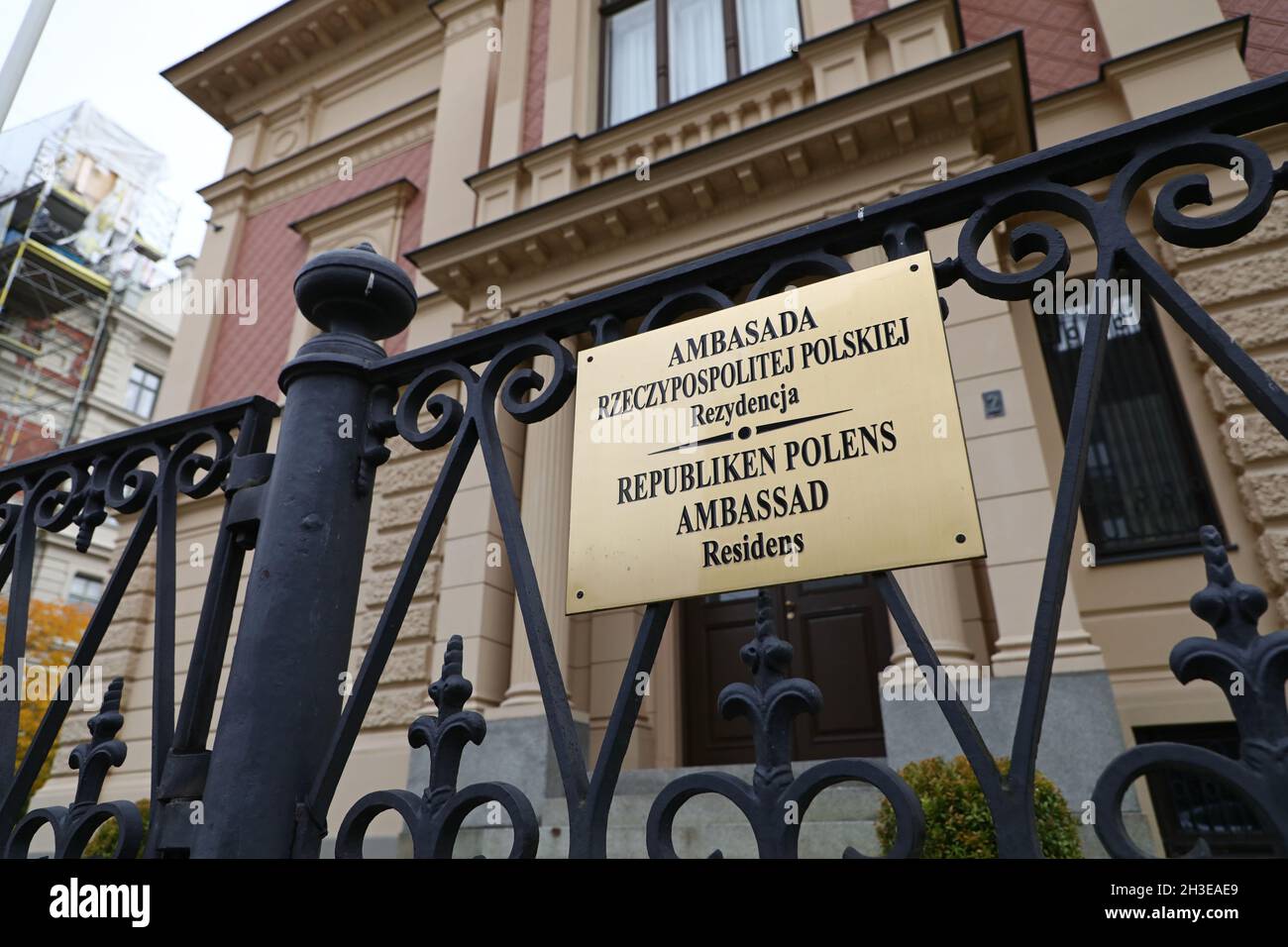 Embassy of Poland on Karlavägen, in Stockholm, Sweden. Stock Photo