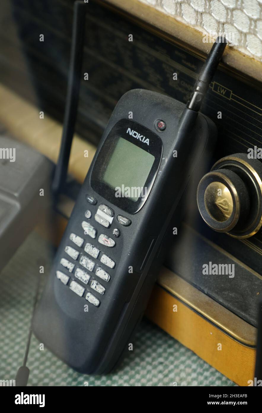 Old Nokia cell phone in a store front, in Stockholm, Sweden. Stock Photo