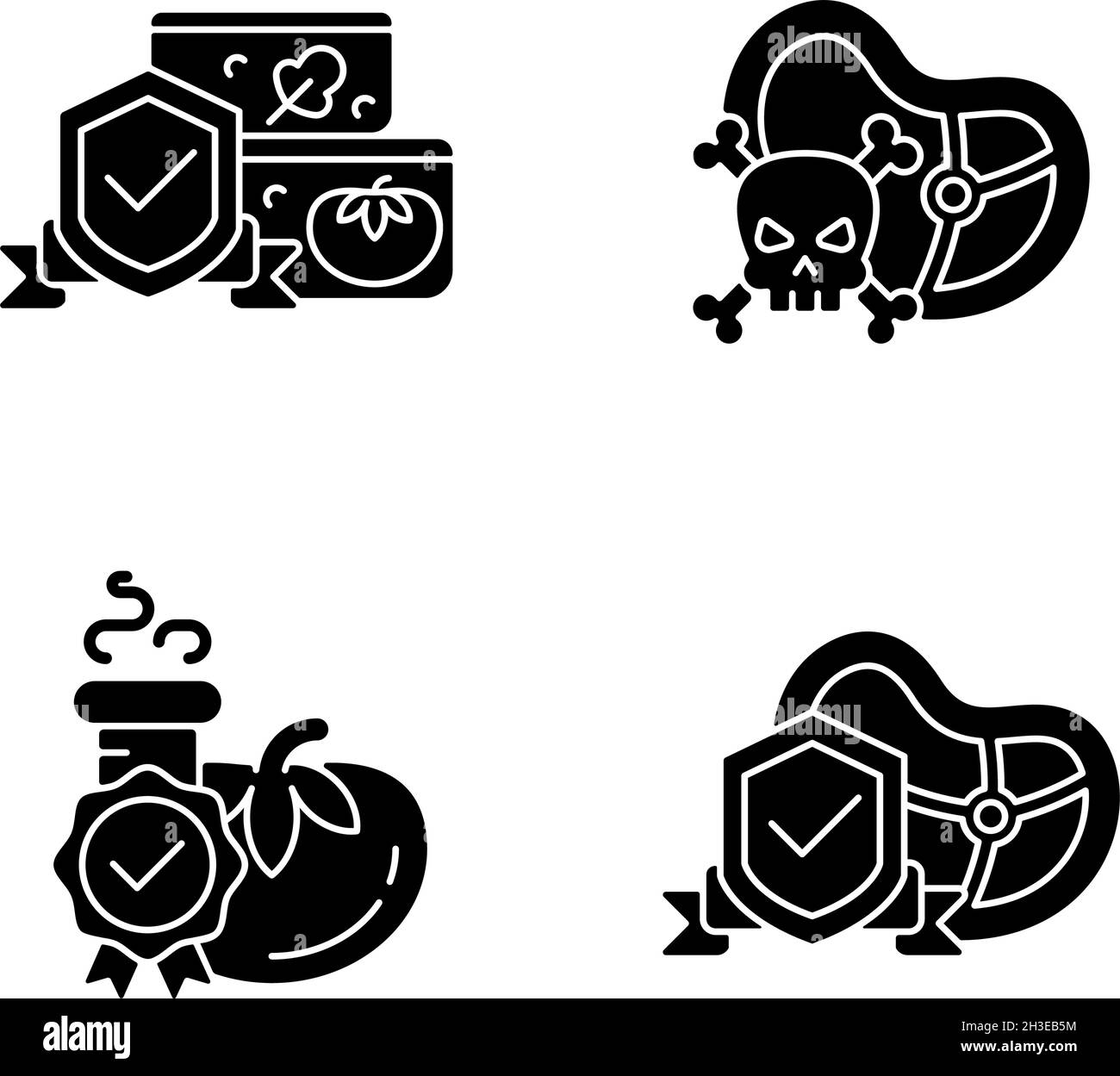 Food production certification black glyph icons set on white space