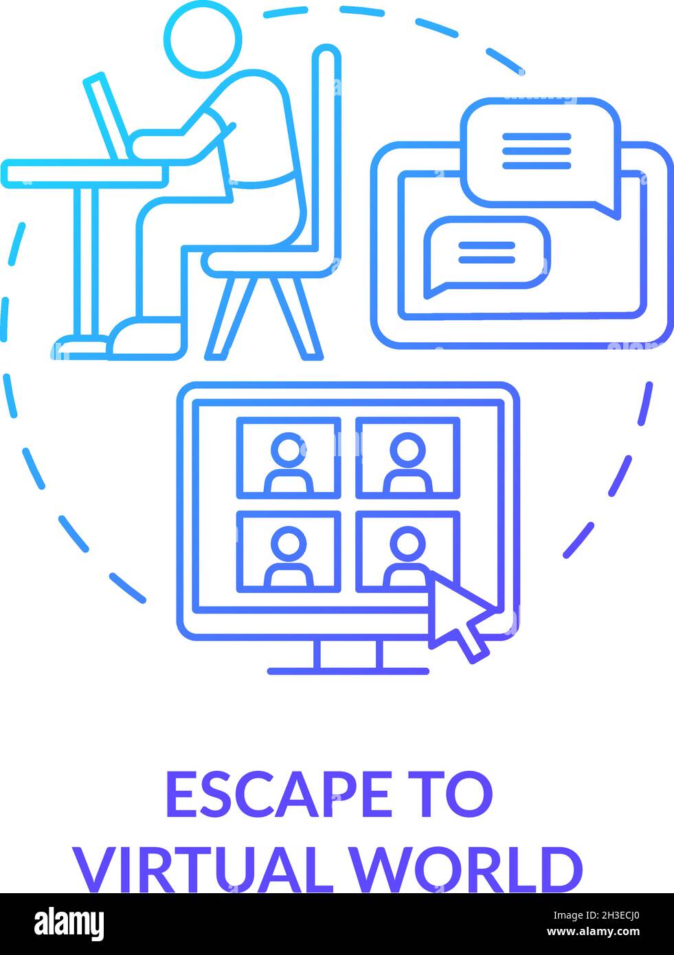 Escape to virtual world blue gradient concept icon Stock Vector