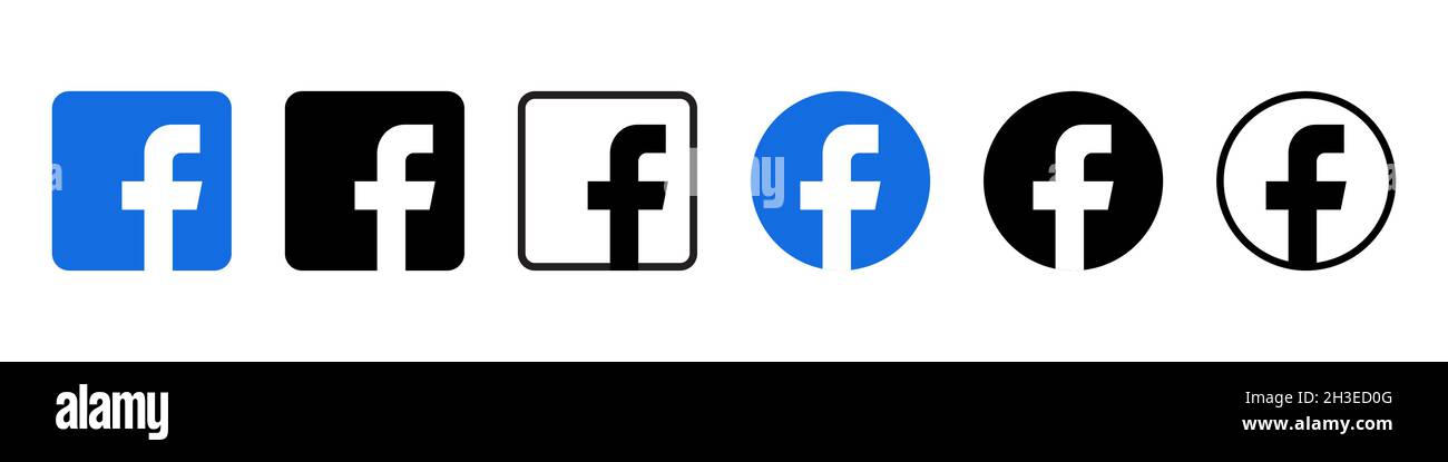 Facebook logo icon set. Editorial image. VINNITSIA, UKRAINE. AUGUST 24, 2021 Stock Vector