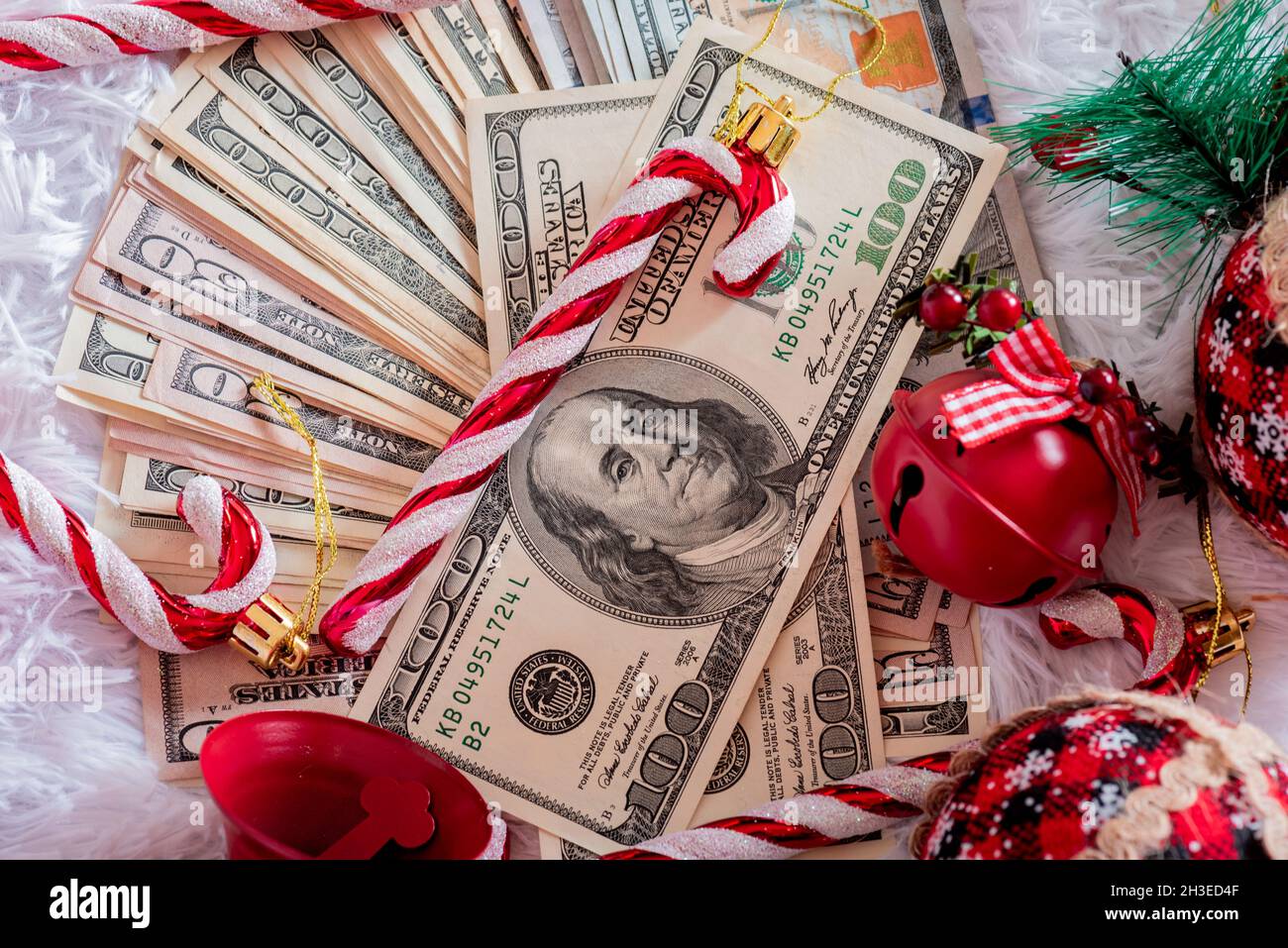 New year and christmas and finance. Money paper dollars on a white